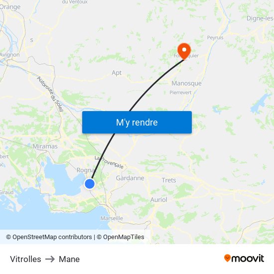 Vitrolles to Mane map