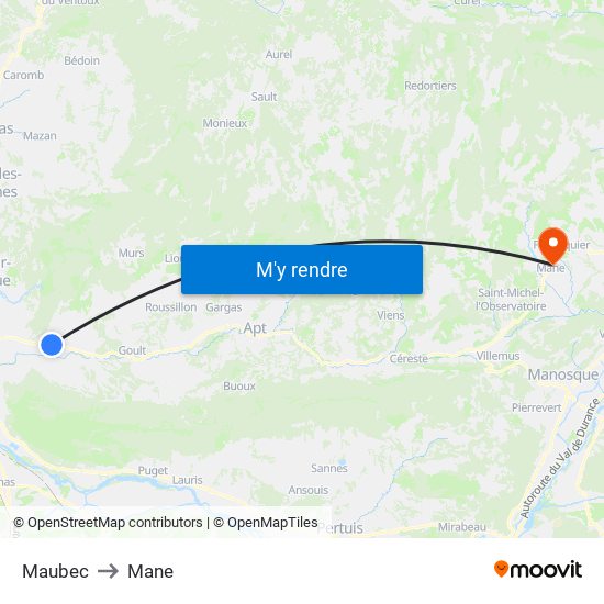 Maubec to Mane map
