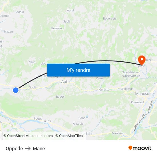 Oppède to Mane map