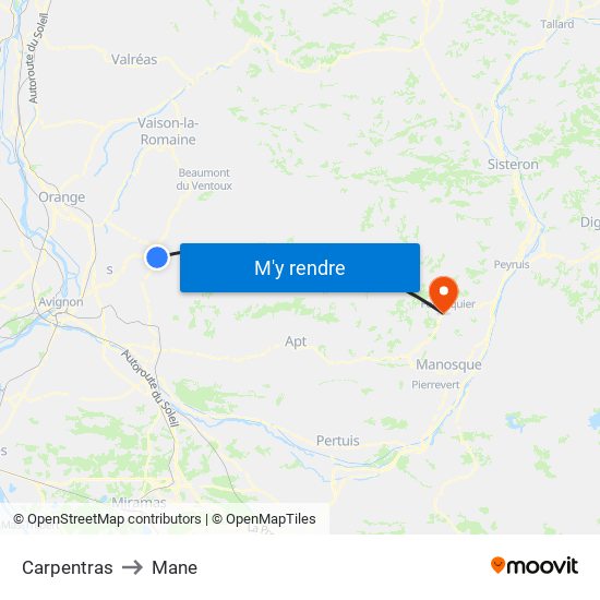Carpentras to Mane map