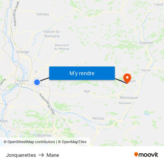 Jonquerettes to Mane map