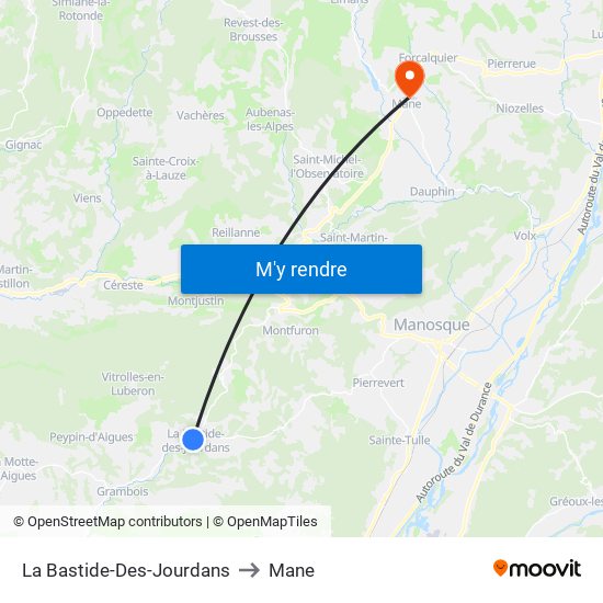 La Bastide-Des-Jourdans to Mane map