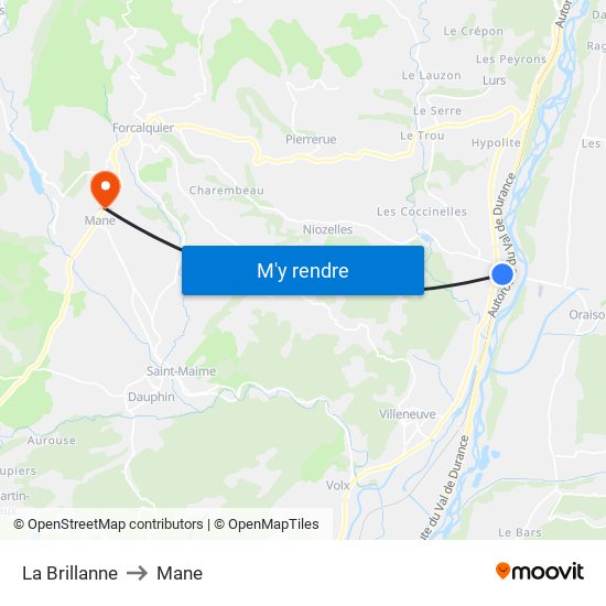 La Brillanne to Mane map