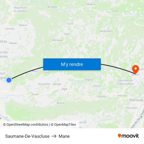 Saumane-De-Vaucluse to Mane map