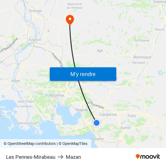 Les Pennes-Mirabeau to Mazan map