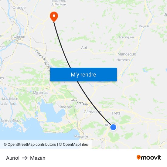 Auriol to Mazan map