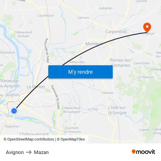 Avignon to Mazan map