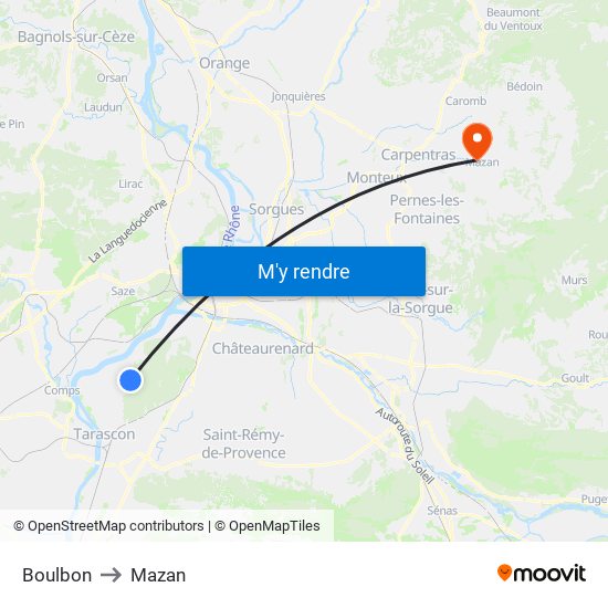 Boulbon to Mazan map