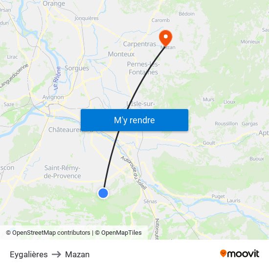 Eygalières to Mazan map