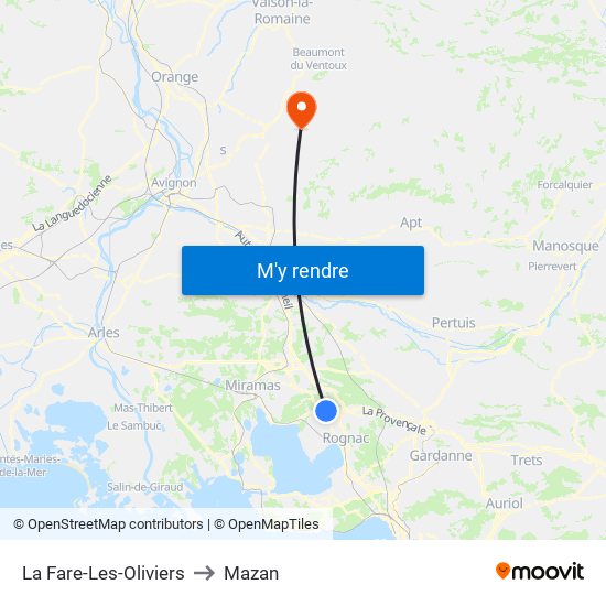 La Fare-Les-Oliviers to Mazan map