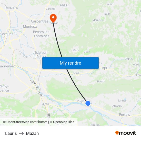 Lauris to Mazan map