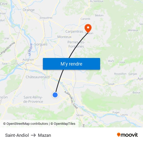 Saint-Andiol to Mazan map