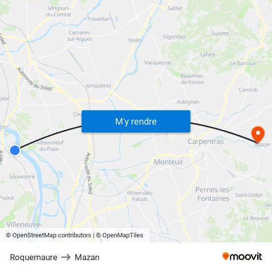 Roquemaure to Mazan map