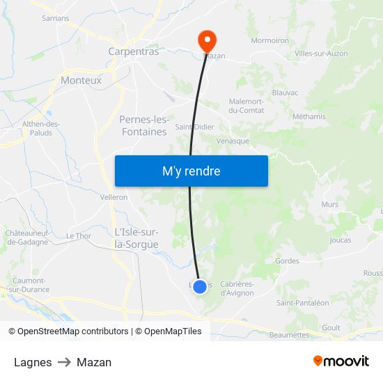 Lagnes to Mazan map