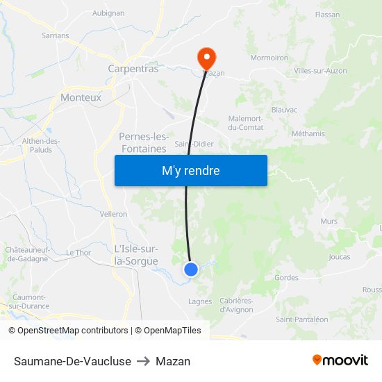 Saumane-De-Vaucluse to Mazan map