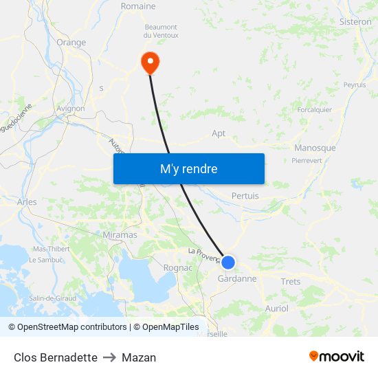Clos Bernadette to Mazan map