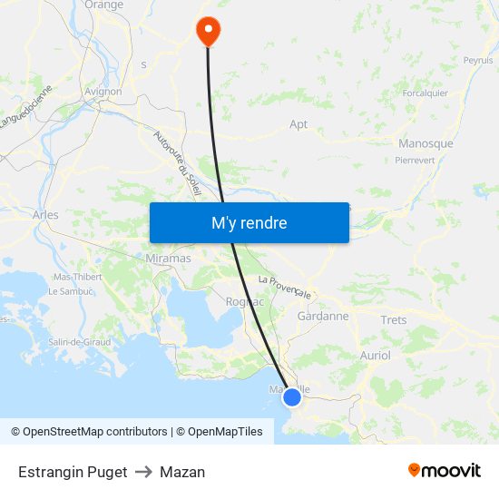 Estrangin Puget to Mazan map