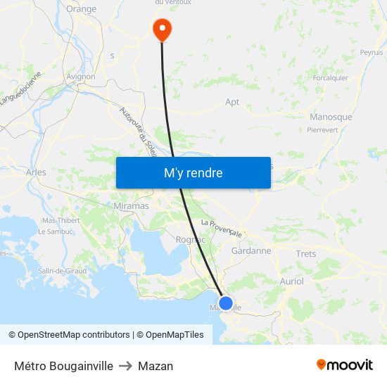 Métro Bougainville to Mazan map