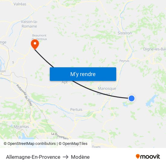 Allemagne-En-Provence to Modène map