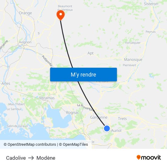 Cadolive to Modène map