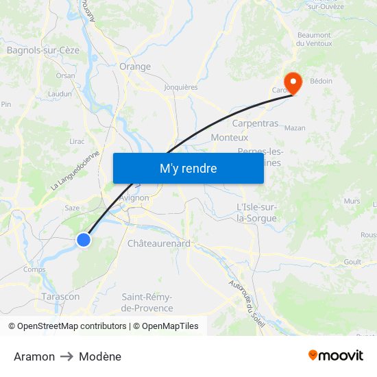 Aramon to Modène map
