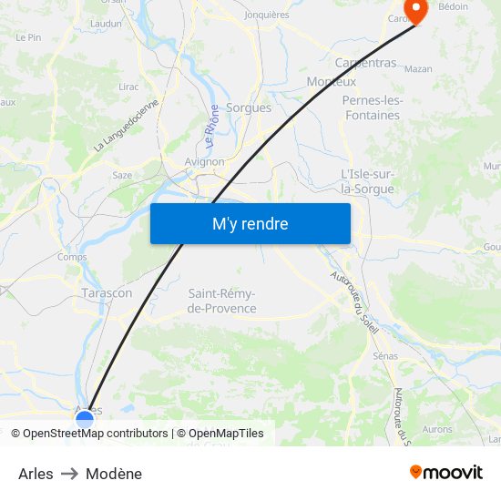 Arles to Modène map