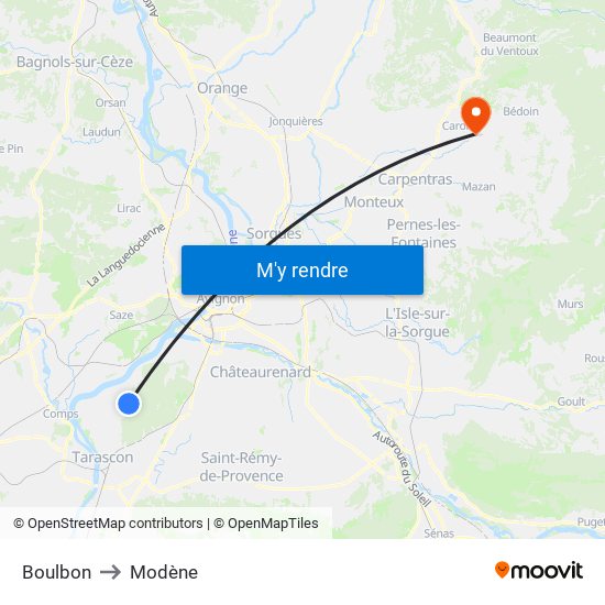 Boulbon to Modène map