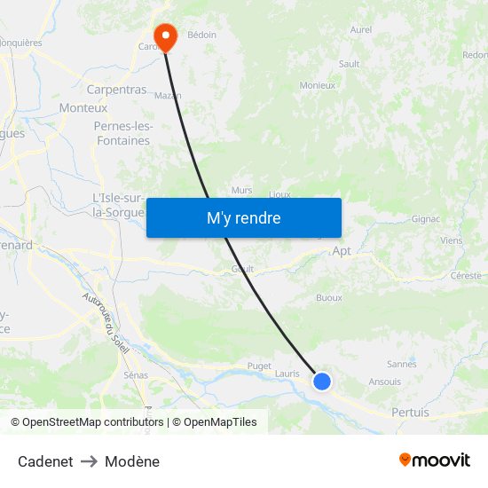 Cadenet to Modène map