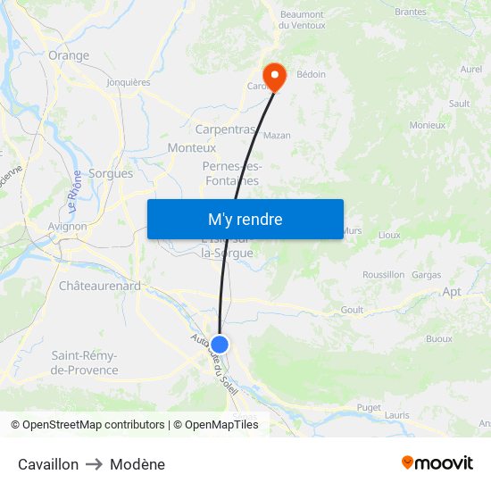 Cavaillon to Modène map