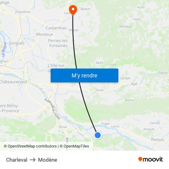 Charleval to Modène map
