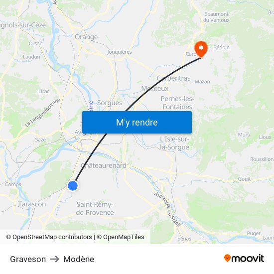 Graveson to Modène map