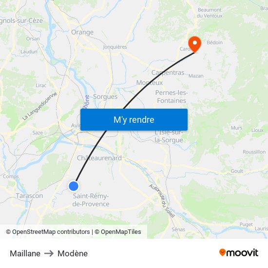 Maillane to Modène map