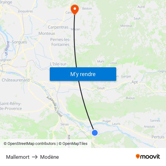 Mallemort to Modène map