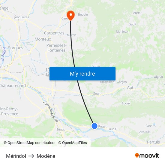 Mérindol to Modène map