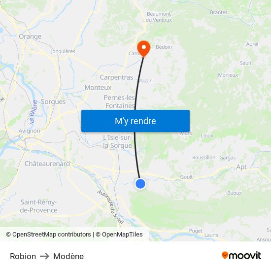 Robion to Modène map