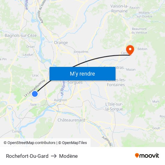 Rochefort-Du-Gard to Modène map