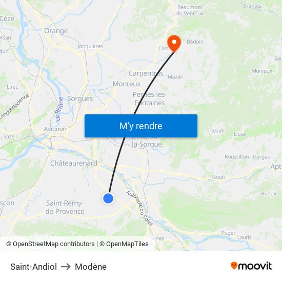 Saint-Andiol to Modène map