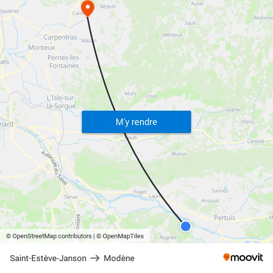 Saint-Estève-Janson to Modène map