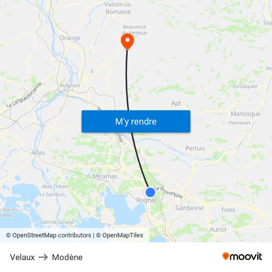 Velaux to Modène map