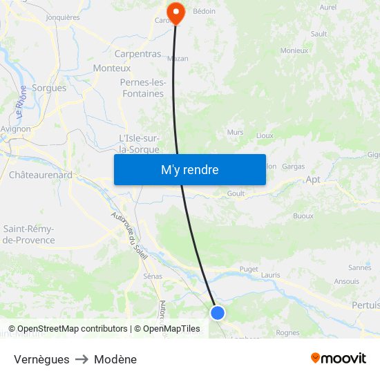 Vernègues to Modène map
