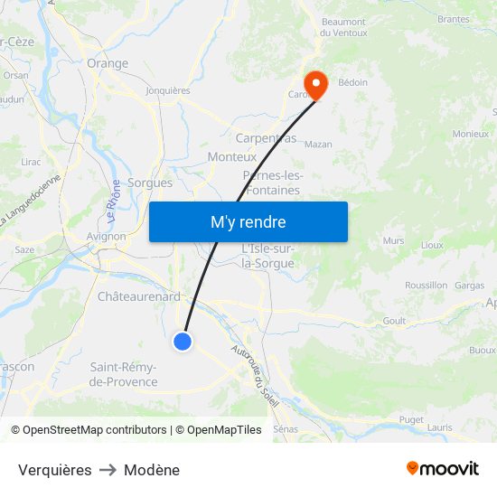 Verquières to Modène map