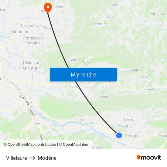 Villelaure to Modène map