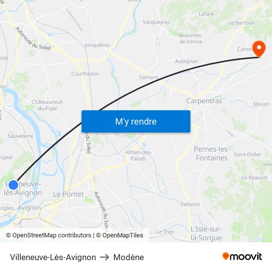 Villeneuve-Lès-Avignon to Modène map