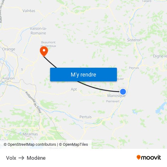 Volx to Modène map