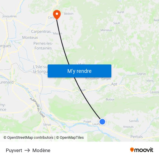 Puyvert to Modène map