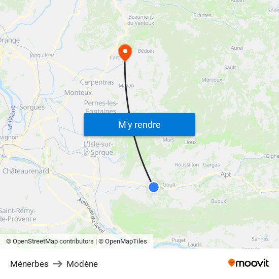 Ménerbes to Modène map