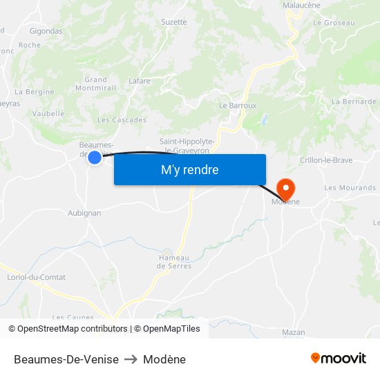Beaumes-De-Venise to Modène map