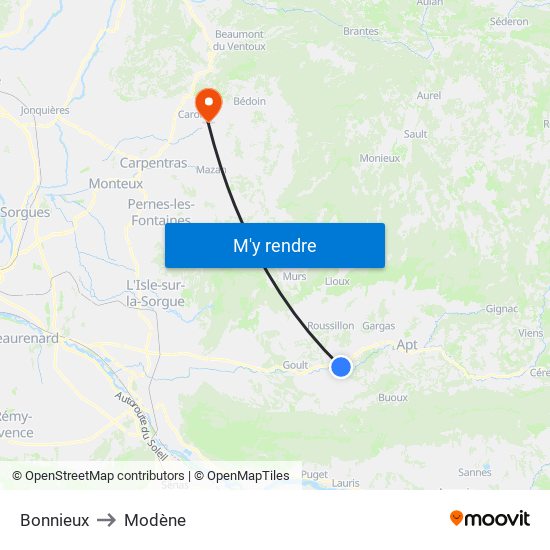Bonnieux to Modène map