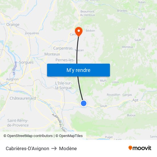 Cabrières-D'Avignon to Modène map