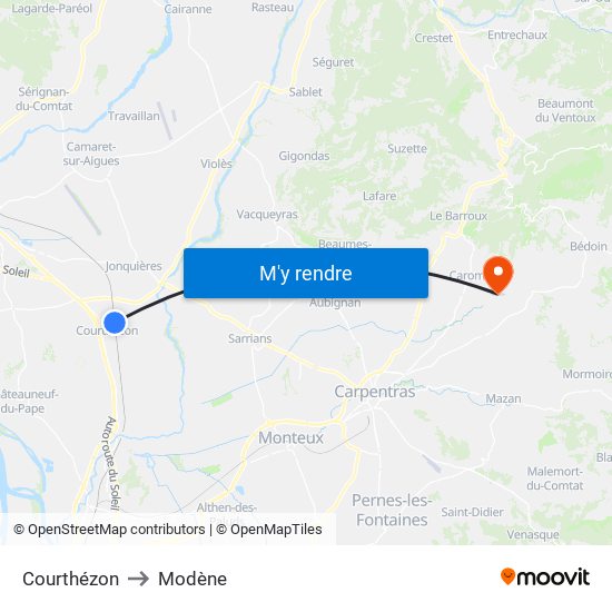 Courthézon to Modène map